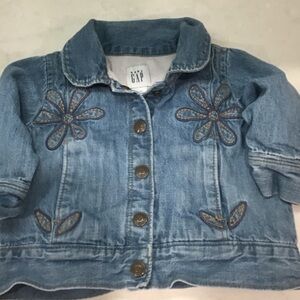 GAP Floral Embroidered lined Blue Jean Jacket